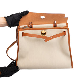 HERMES HERBAG 31 BEIGE HUNTER LEATHER / CANVAS GHW STAMP B