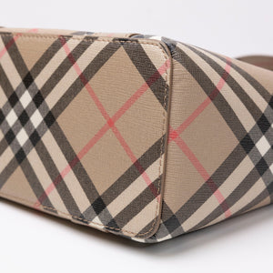 BURBERRY LOGO APPLIQUE VINTAGE CHECK E-CANVAS TOTE BAG GHW