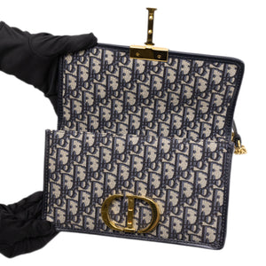 CHRISTIAN DIOR 30 MONTAIGNE CHAIN BAG OBLIQUE JACQUARD BLUE GHW