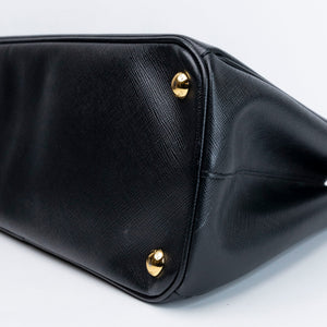 PRADA SMALL SAFFIANO LUX GALLERIA DOUBLE ZIP TOTE BAG BLACK LEATHER GHW