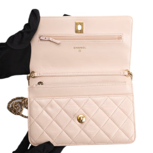 CHANEL PEARL CRUSH WALLET ON CHAIN LIGHT PINK LAMBSKIN GHW (MICROCHIP)