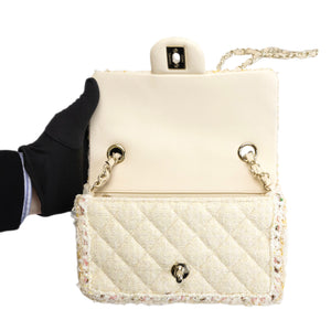 CHANEL CRUISE 2025/26 MINI CLASSIC HANDBAG TWEED LIGHT YELLOW GHW (MICROCHIP)