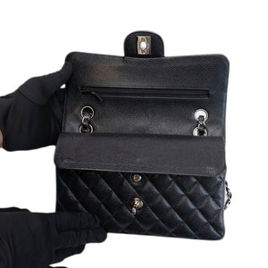 CHANEL SMALL CLASSIC DOUBLE FLAP BAG BLACK CAVIAR LEATHER SHW
