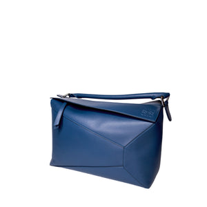 LOEWE LARGE PUZZLE BLUE CALF SKIN LEATHER SHW