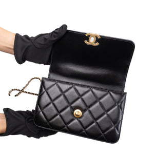 CHANEL GOLD CRUSH MINI FLAP BAG BLACK CALFSKIN LEATHER GHW (MICROCHIP)