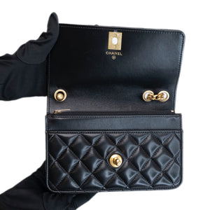 CHANEL 22K GOLD PILLAR WALLET ON CHAIN BLACK LAMBSKIN GHW