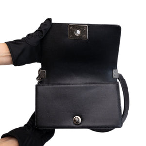 CHANEL SMALL CHEVRON LE BOY CALFSKIN BLACK SHW (MICROCHIP)