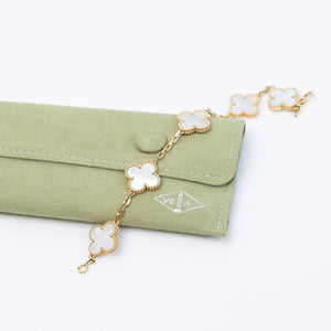 VAN CLEEF & ARPELS VINTAGE ALHAMBRA BRACELET , 5 MOTIFS , 18K YELLOW GOLD , MOTHER OF PEARL