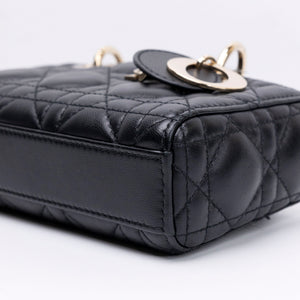 CHRISTIAN DIOR D-JOY MICRO BAG BLACK LAMBSKIN LEATHER LGHW