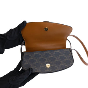 CELINE CLUTCH ON STRAP TABOU TRIOMPHE CANVAS / CALFSKIN TAN GHW