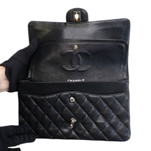 CHANEL MEDIUM CLASSIC DOUBLE FLAP BAG BLACK CAVIAR LEATHER SHW