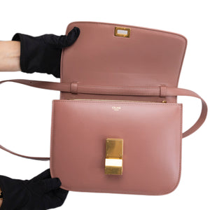 CELINE MEDIUM CLASSIC BOX BAG PINK CALFSKIN LEATHER GHW