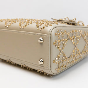 CHRISTIAN DIOR MINI LADY DIOR CRYSTAL CANNAGE METALLIC LAMBSKIN PLATINUM GHW