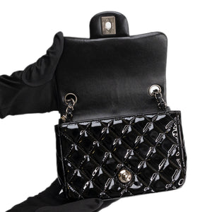 CHANEL MINI SQUARE FLAP BAG BLACK PATENT LEATHER SHW (MICROCHIP)