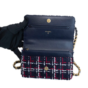 CHANEL SMALL 19 BAG TWEED BLACK / RED / WHITE MULTICOLOUR HARDWARE