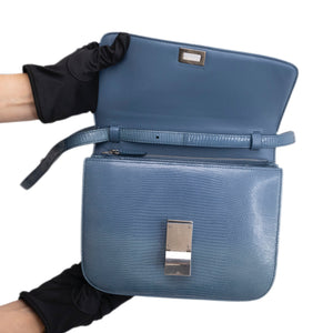 CELINE MEDIUM CLASSIC BOX BAG BLUE LIZARD SKIN LEATHER SHW
