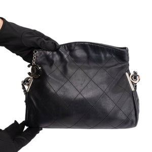 CHANEL ULTIMATE SMALL SOFT HOBO BAG BLACK QUILTED LAMBSKIN SHW