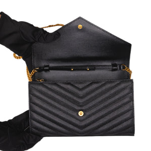SAINT LAURENT ENVELOPE CHAIN WALLET CALFSKIN BLACK GHW