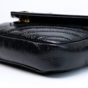 SAINT LAURENT COLLEGE SHOULDER BAG BLACK CALFSKIN LEATHER GHW