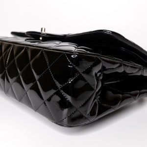 CHANEL JUMBO CLASSIC DOUBLE FLAP BAG PATENT BLACK SHW