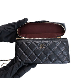 CHANEL TOP HANDLE SLIM VANITY WITH CHAIN BAG BLACK CAVIAR LGHW