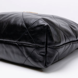 CHANEL SMALL 22 BAG BLACK SHINY CALFSKIN LEATHER GHW (MICROCHIP)
