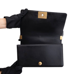 CHANEL MEDIUM LE BOY BRAIDED CHAIN BAG BLACK CALFSKIN LEATHER GHW