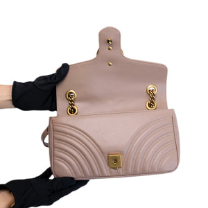 GUCCI MEDIUM GG MARMONT SHOULDER BAG CALFSKIN DARK BEIGE GHW