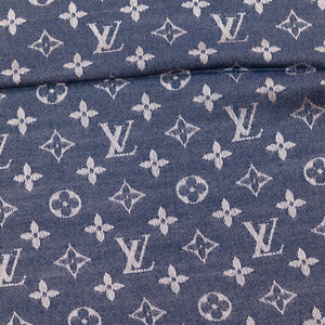 LOUIS VUITTON SILK WOOL MONOGRAM DENIM SHAWL PEARL GREY