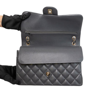 CHANEL JUMBO CLASSIC DOUBLE FLAP BAG GREY CAVIAR LEATHER SHW (MICROCHIP)