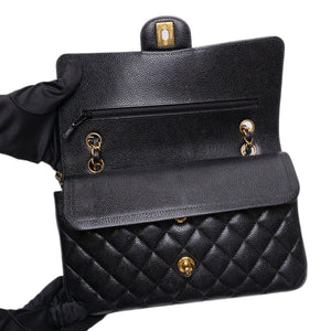 CHANEL MEDIUM CLASSIC DOUBLE FLAP BAG BLACK CAVIAR LEATHER GHW (MICROCHIP)
