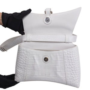 BALENCIAGA MEDIUN DOWNTOWN SHOULDER BAG EMBOSSED LEATHER WHITE SHW