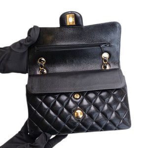 CHANEL SMALL CLASSIC DOUBLE FLAP BAG BLACK CAVIAR GHW