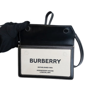 BURBERRY MINI HORSEFERRY PRINT TITLE CROSSBODY BAG BLACK GHW