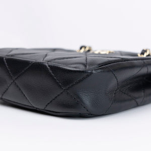 CHANEL QUILTED SUPER MINI TOTE WITH CHAIN BLACK LAMBSKIN LGHW