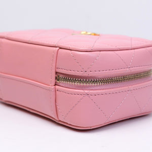 CHANEL CC CHAIN HANDLE ZIP AROUND VANITY MINI CASE PINK LAMBSKIN GHW