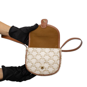 CELINE MINI BESACE TRIOMPHE CANVAS/ CALFSKIN WHITE GHW