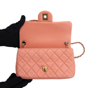 CHANEL 23C PEARL CRUSH MINI RECTANGULAR FLAP CORAL LAMBSKIN  LEATHER GHW (MICROCHIP)