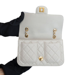 CHANEL 25B CC MINI FLAP BAG PALE SAGE GREEN CAVIAR LEATHER GHW (MICROCHIP)