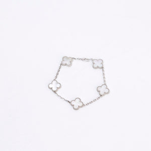 VAN CLEEF & ARPELS VINTAGE ALHAMBRA BRACELET , 5 MOTIF , 18K WHITE GOLD , MOTHER OF PEARL