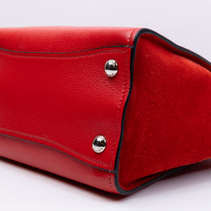 PRADA SMALL GLACE CALFSKIN LEATHER TWIN POCKET SATCHEL RED SHW