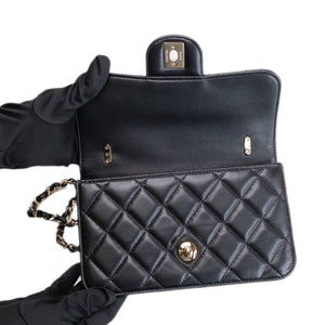 CHANEL 25B CLASSIC FLAP MATELASSE CHAIN STRAP MINI BAG BLACK LAMBSKIN LGHW