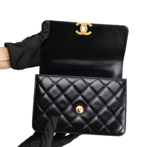 CHANEL GOLD CRUSH SMALL FLAP BAG BLACK CALFSKIN GHW (MICROCHIP)