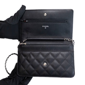 CHANEL CAMBON WALLET ON CHAIN BLACK CALFSKIN SHW