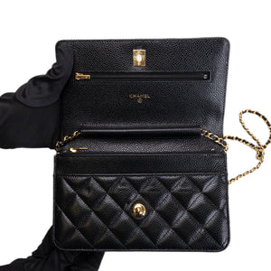 CHANEL CLASSIC WALLET ON CHAIN BAG BLACK CAVIAR GHW (MICROCHIP)