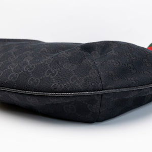 GUCCI BLACK GG MONOGRAM CANVAS WEB HOBO BAG SHW