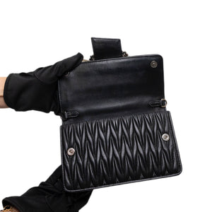 MIUMIU CRYSTAL MATELASSE LEATHER TOP HANDLE BAG BLACK SHW
