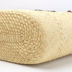 LOEWE MEDIUM ANAGRAM BASKET TOTE BAG IN IRACA PALM AND CALFSKIN NATURAL / TAN