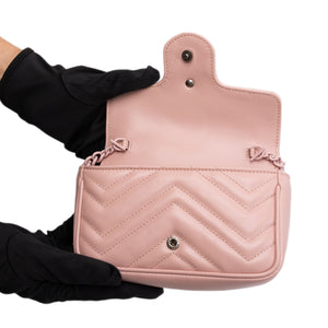 GUCCI SUPER MINI GG MARMONT PINK CALFSKIN LEATHER TONAL ENAMELLED HARDWARE