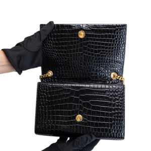 SAINT LAURENT SMALL KATE BAG WITH TASSEL CROC-EMBOSSED LEATHER BLACK GHW